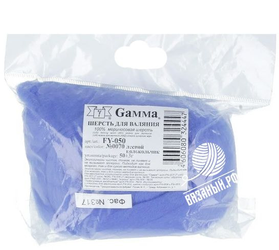 Принадлежности для вязания Gamma Шерсть Gamma FY-050 для валяния, 50 г (Мериносовая шерсть 100%, тонкая)