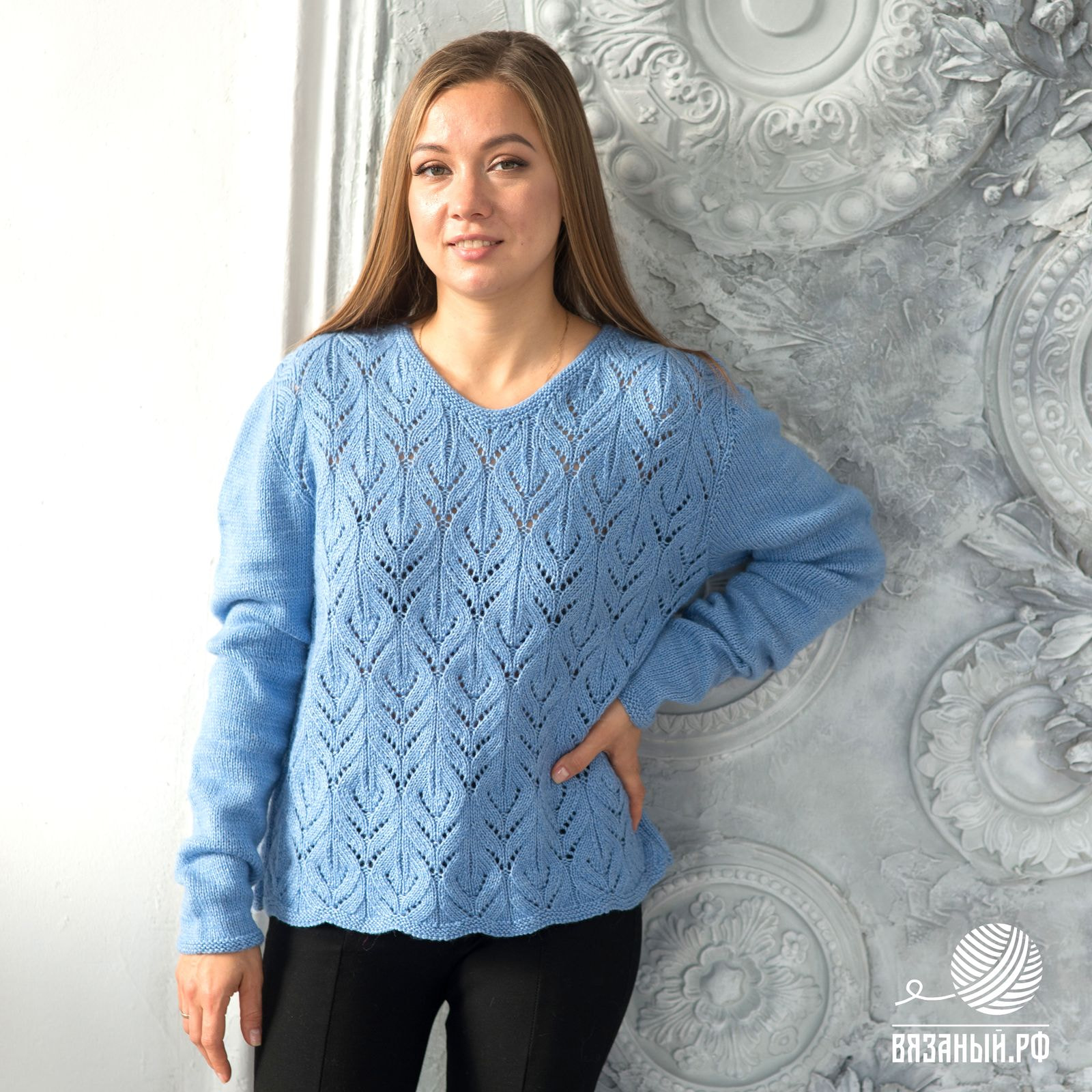 Готовый пуловер с ажурным узором